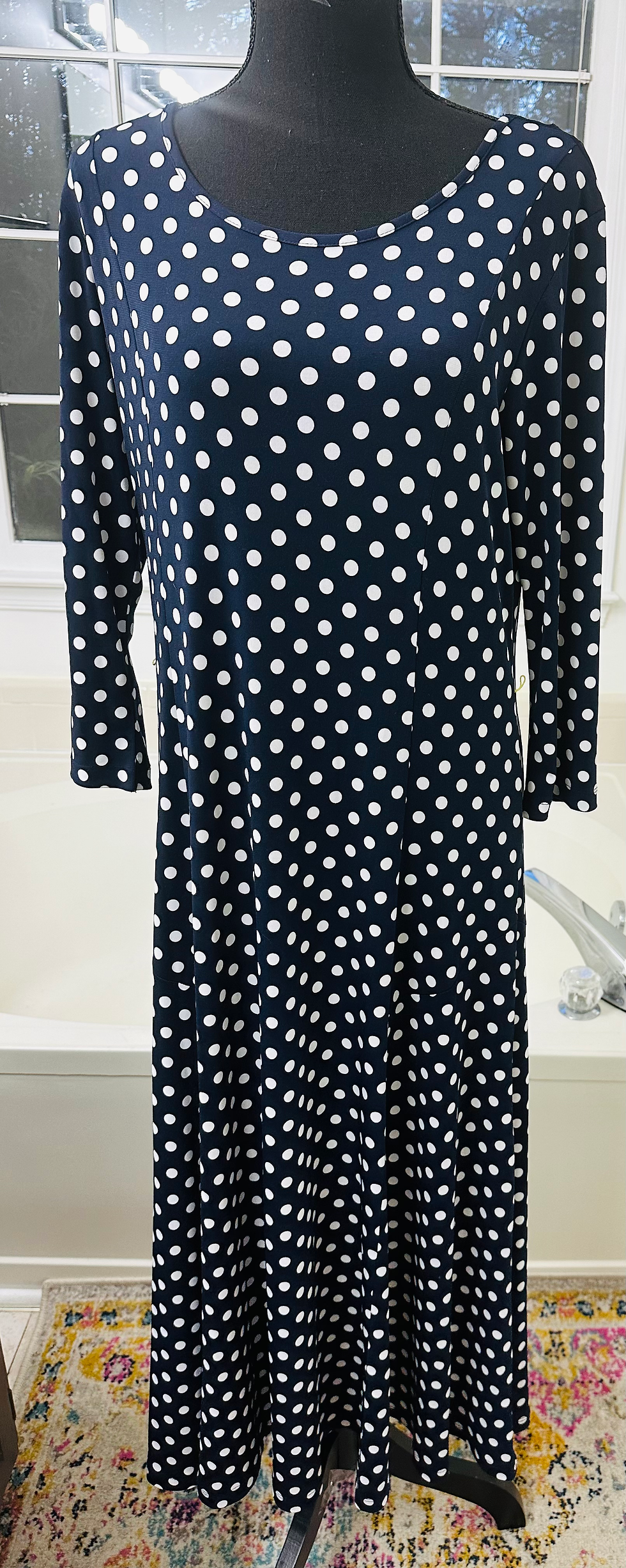 Thumbnail: DN design White Poka Dot Navy Blue Dress - Size 10