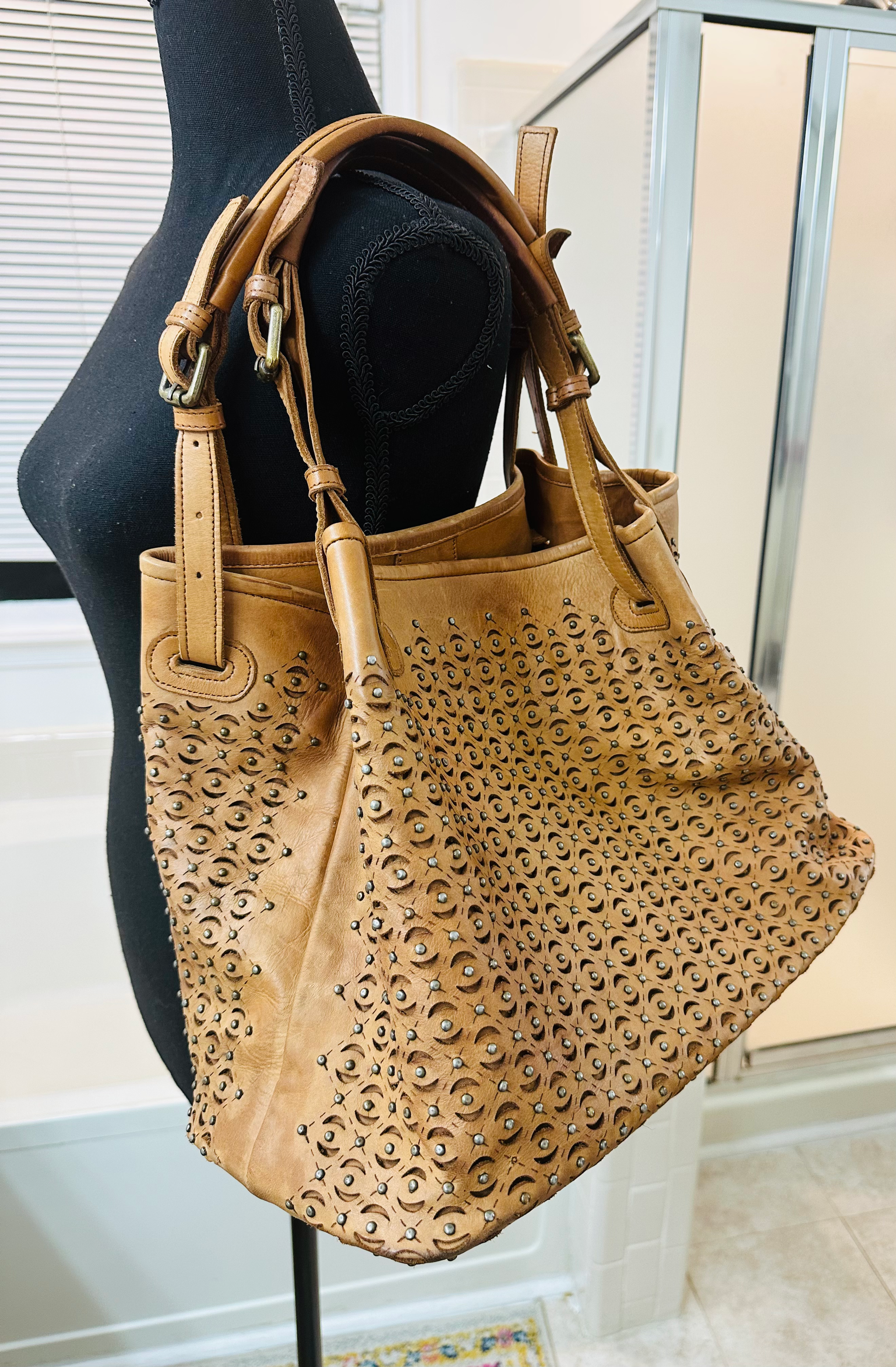 Platania Natural Leather Hobo Purse - Size L