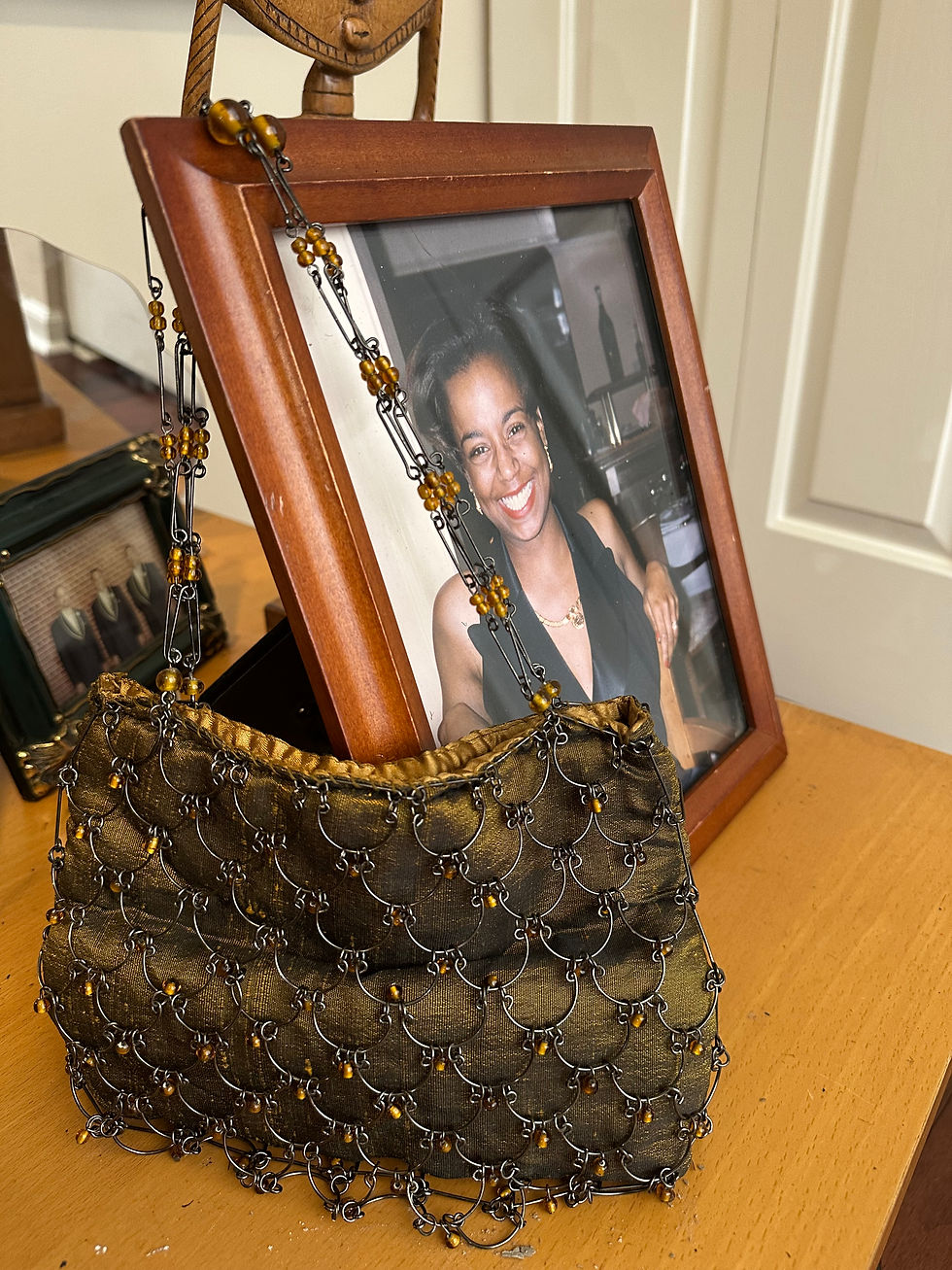 Thumbnail: Eye Fub Brown Bohemian Metal Beaded Purse - Os