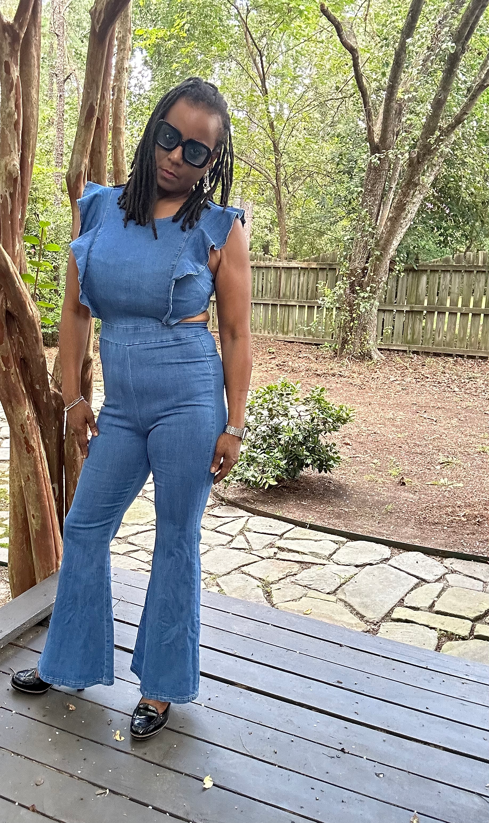Thumbnail: Denim Cut Out Back Jumpsuit - Size L