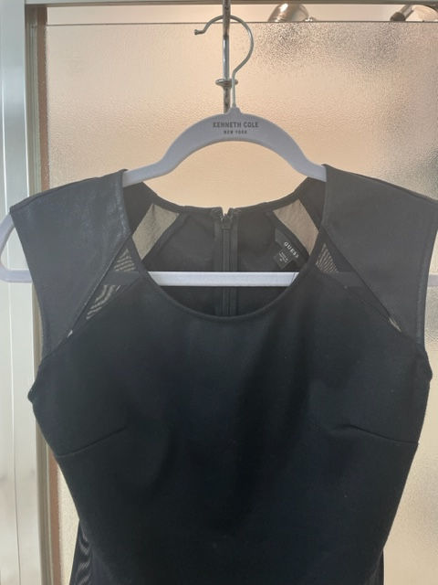 Thumbnail: Guess Black Mini Dress with Vegan Leather Sleeveless Shoulders -Size M