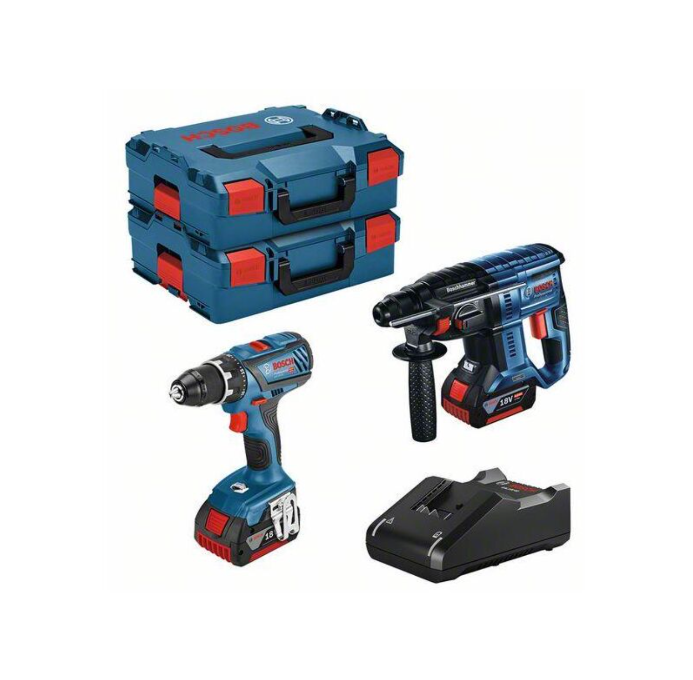 BOSCH GSR 18V-28 fúrógép + GBH 18V-21 fúrógép + 2 akkumulátor 18V 4.0Ah + 2 akku