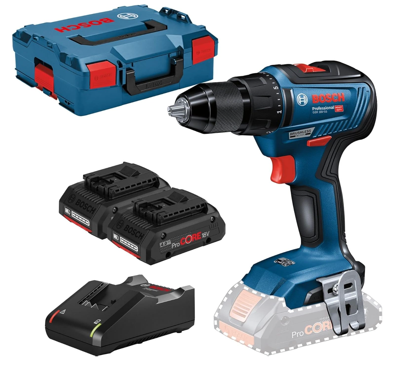 Bosch Professional 18V System akkumulátoros fúró/csavarozó GSR 18V-55 (2 akkumul