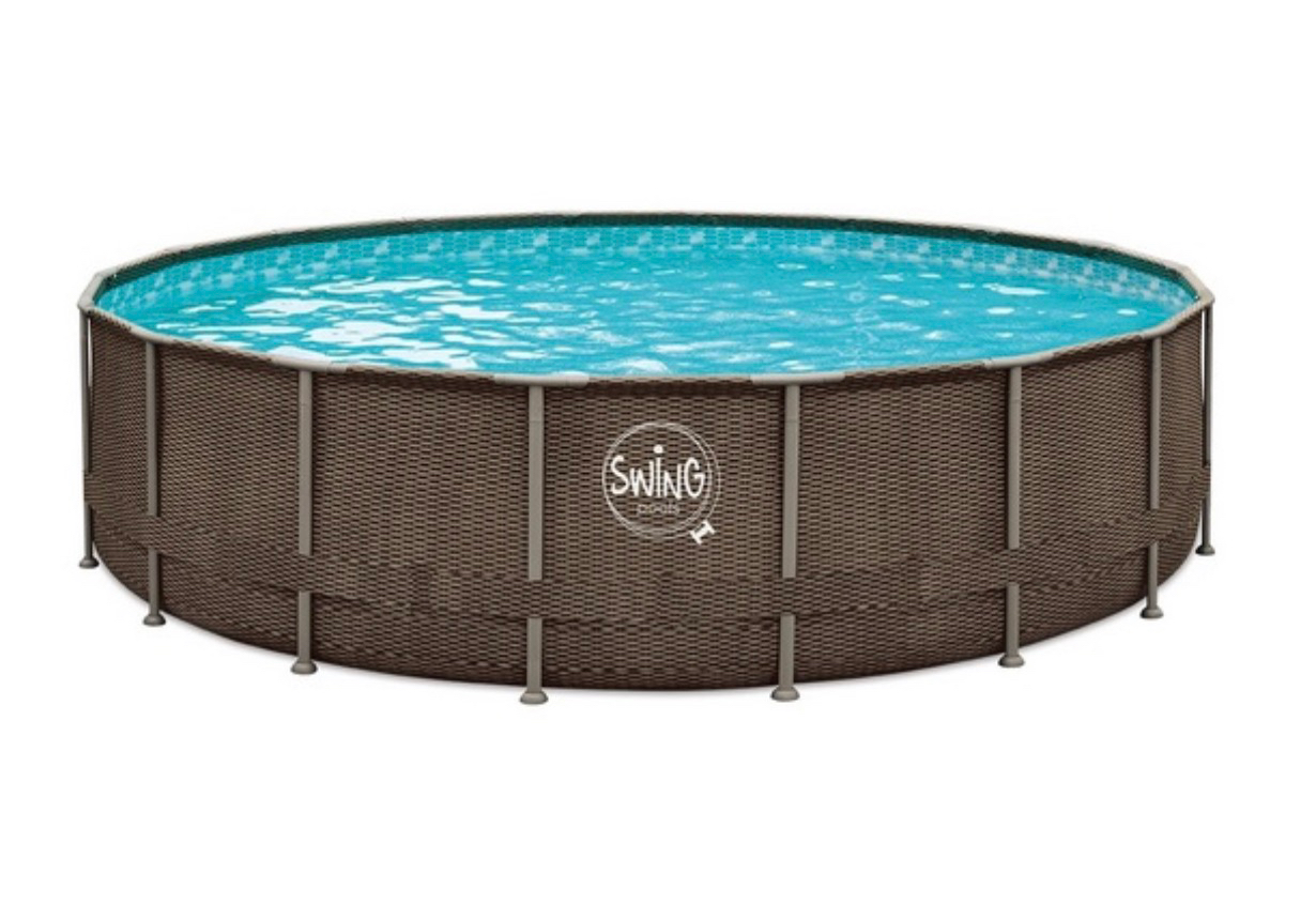 Swing Elite 488x122cm fémvázas, barna rattan mintás medencetest