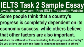 Weather a Country’s Progress Is Completely Dependent On Its Economic Success, Or If Other Factors Are Also Important - IELTS Essay