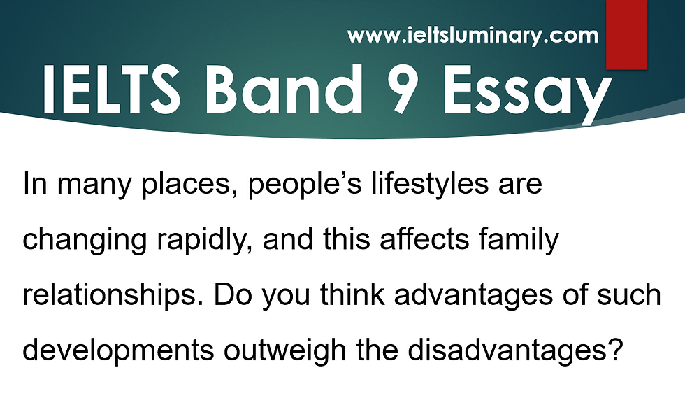 Task 2 Band 9 Essay Sample (In many places, people’s lifestyles are changing rapidly, and this affects family relationships. )