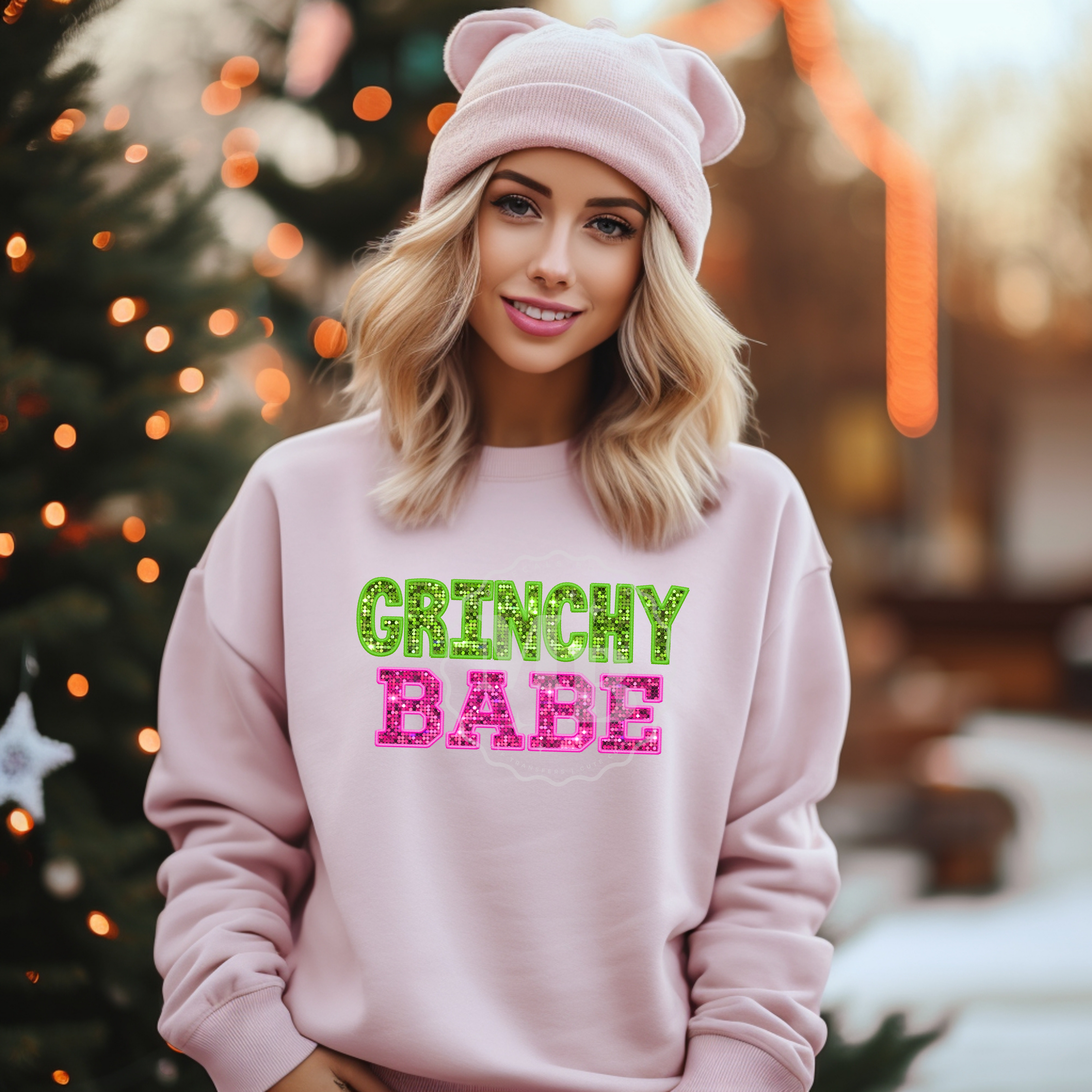 Faux Sequins Grinchy Babe DTF Transfer