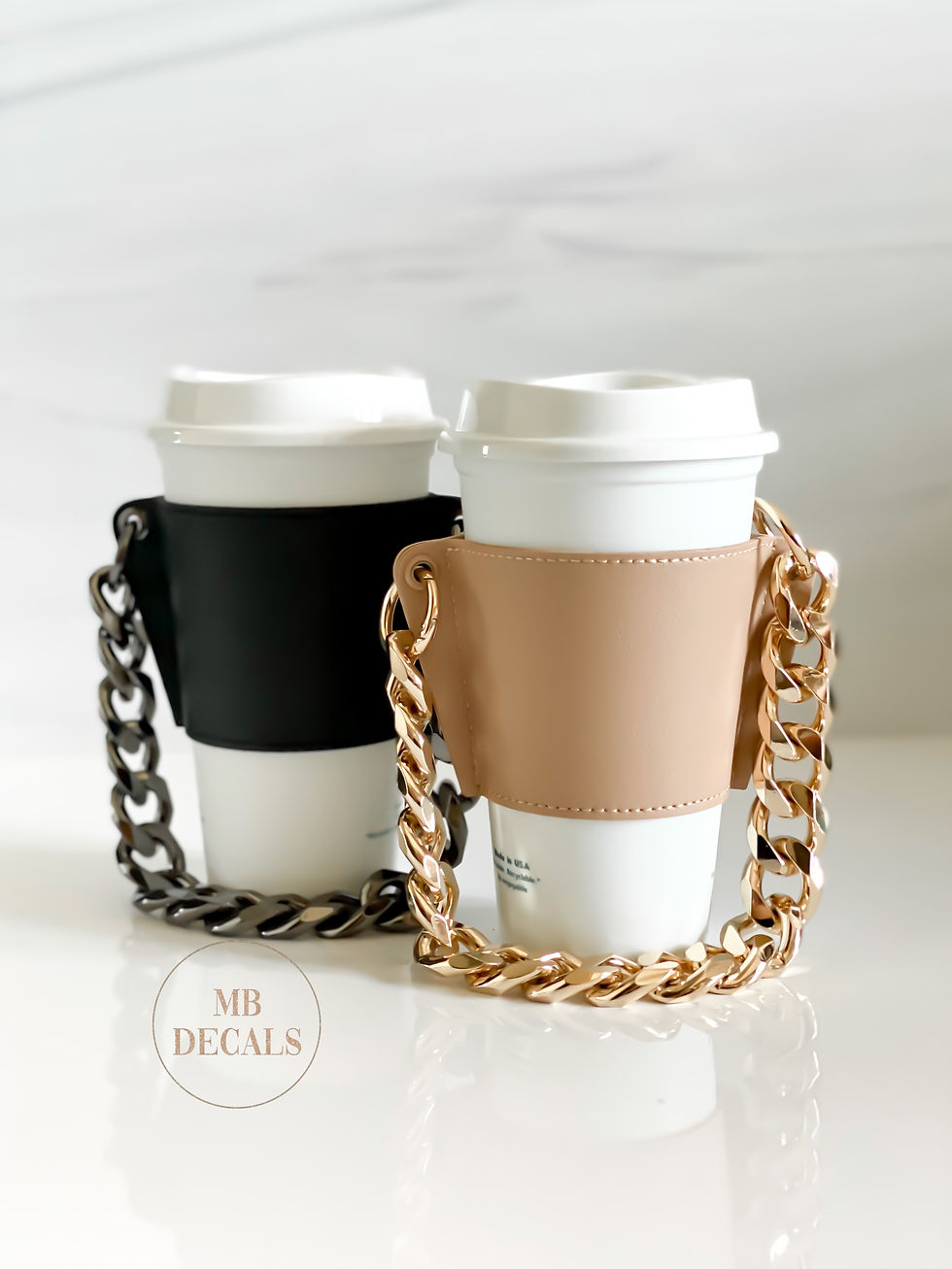 Fashionable Leather Cup Sleeve with Chain