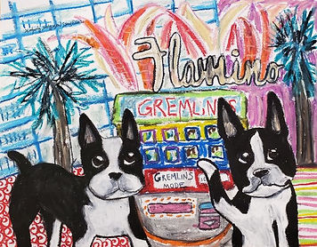 A couple of Boston Terriers playing the machines in Vegas.