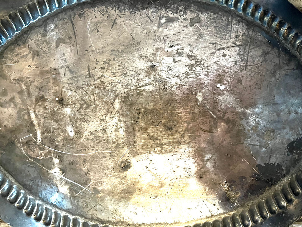 Thumbnail: Vintage Metal Monogrammed Oval Tray