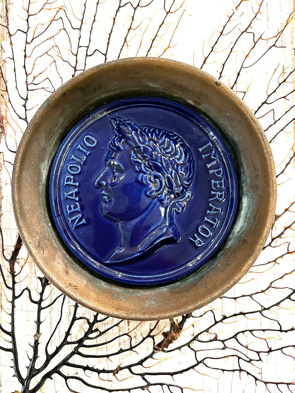 Thumbnail: Antique Napoleon Medal Set in Bronze Bowl with Blue Ceramic Portrait