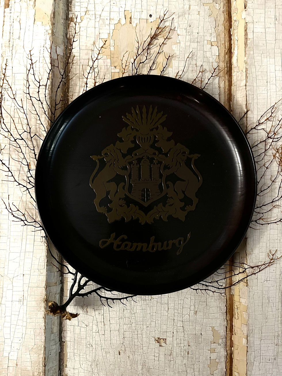 Thumbnail: Vintage Set of Four Crested German Wood Plates