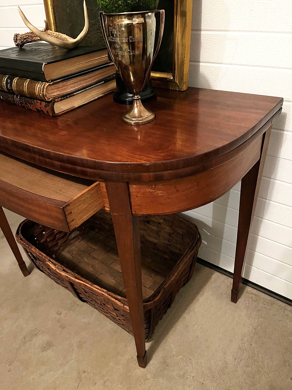 Thumbnail: Antique Flip Top Inlaid Demilune Game Table