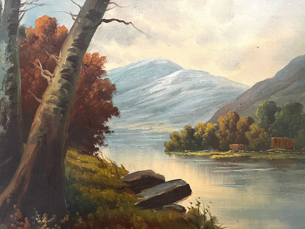 Thumbnail: Vintage Signed Oil on Canvas Landscape