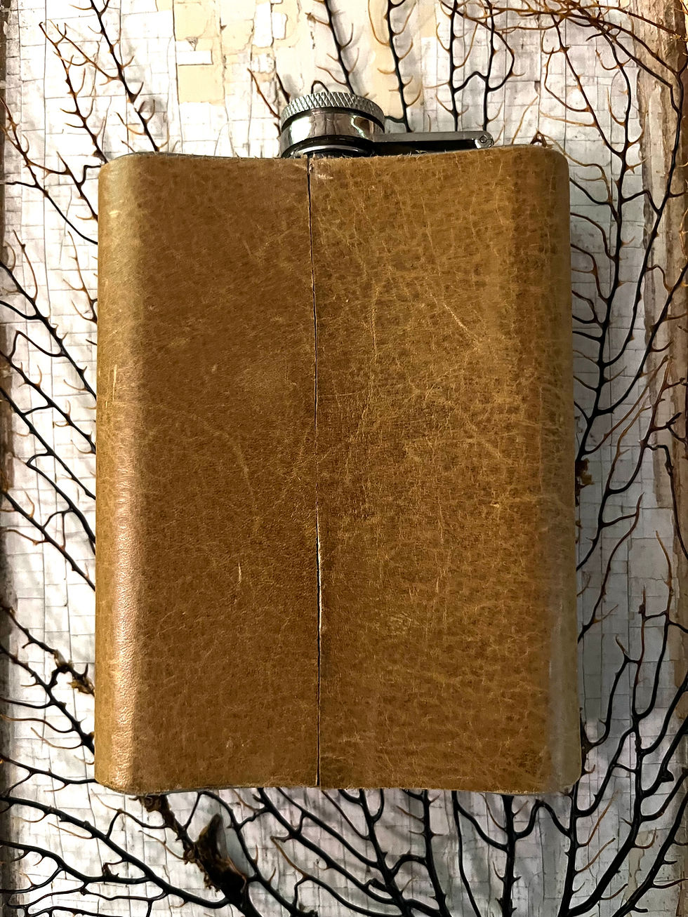 Thumbnail: Classic 8oz Flask, Custom Wrapped in Repurposed Leather, Caramel