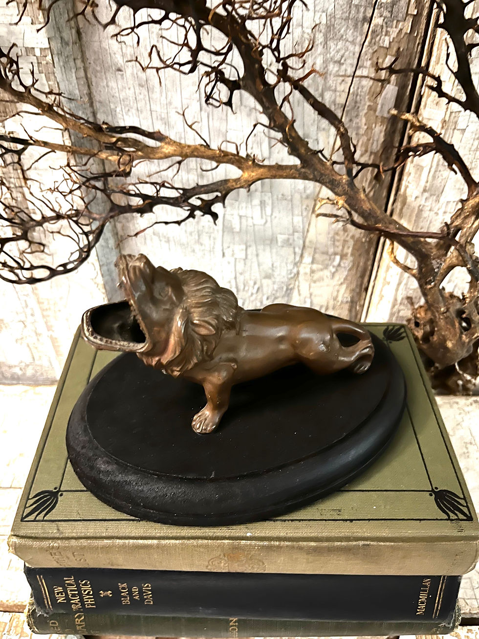 Thumbnail: Antique Jennings Brothers Bronze Lion Cigar Rest/Snuffer on Wooden Base