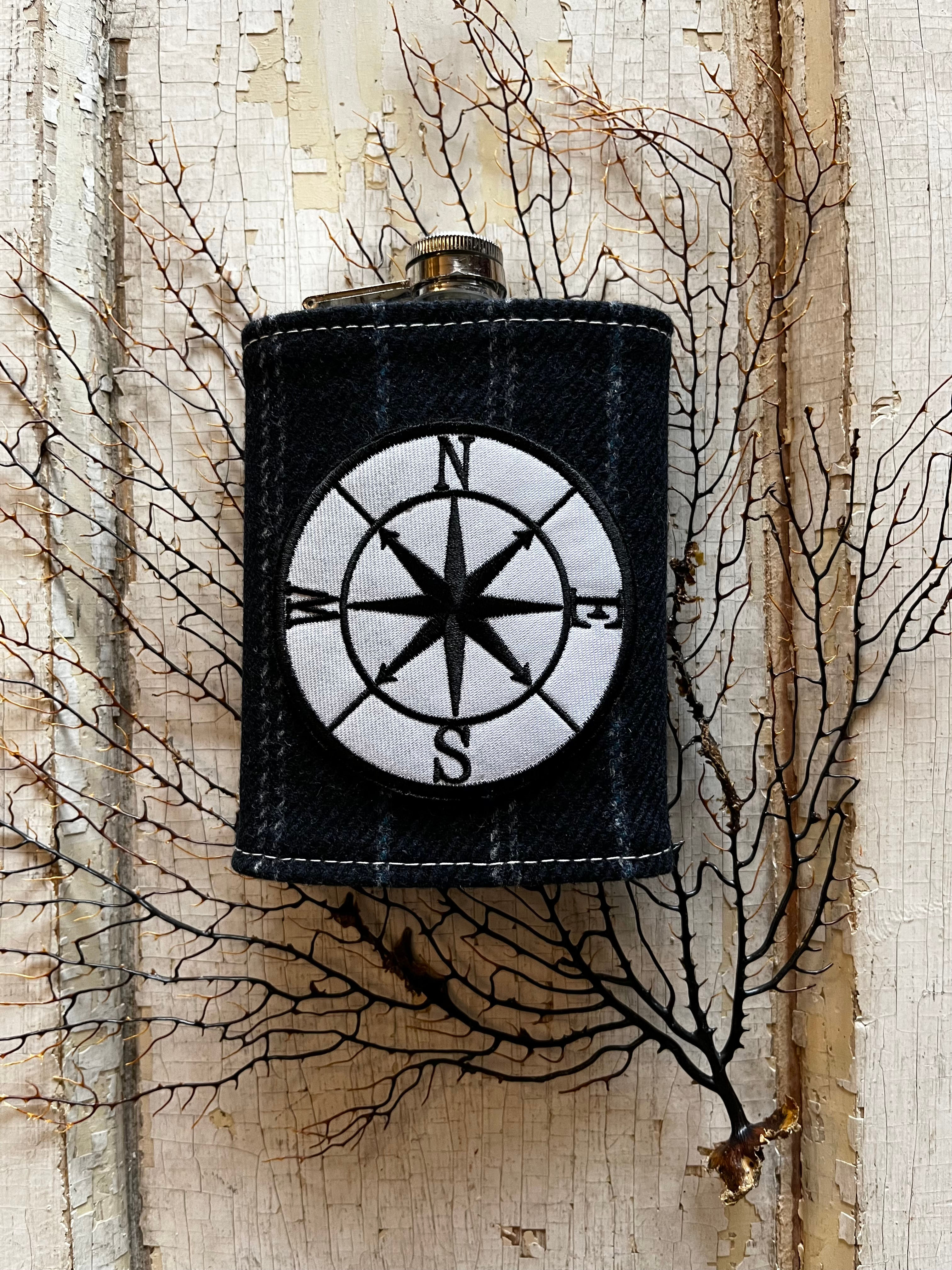 Classic 8oz Flask, Custom Wrapped in Repurposed Fabric