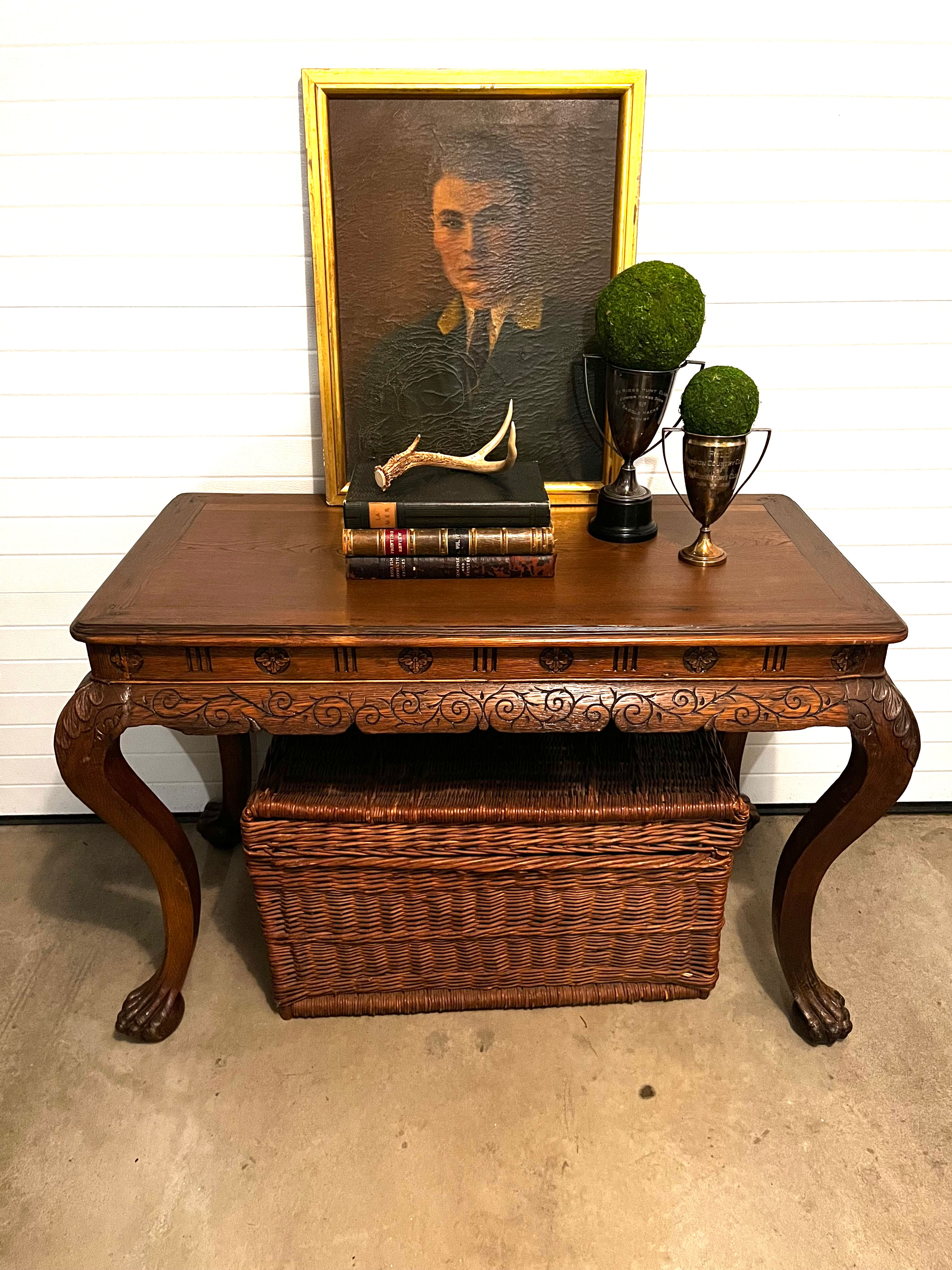 Vintage George l Style Oak/Walnut Table with Ball & Claw Feet