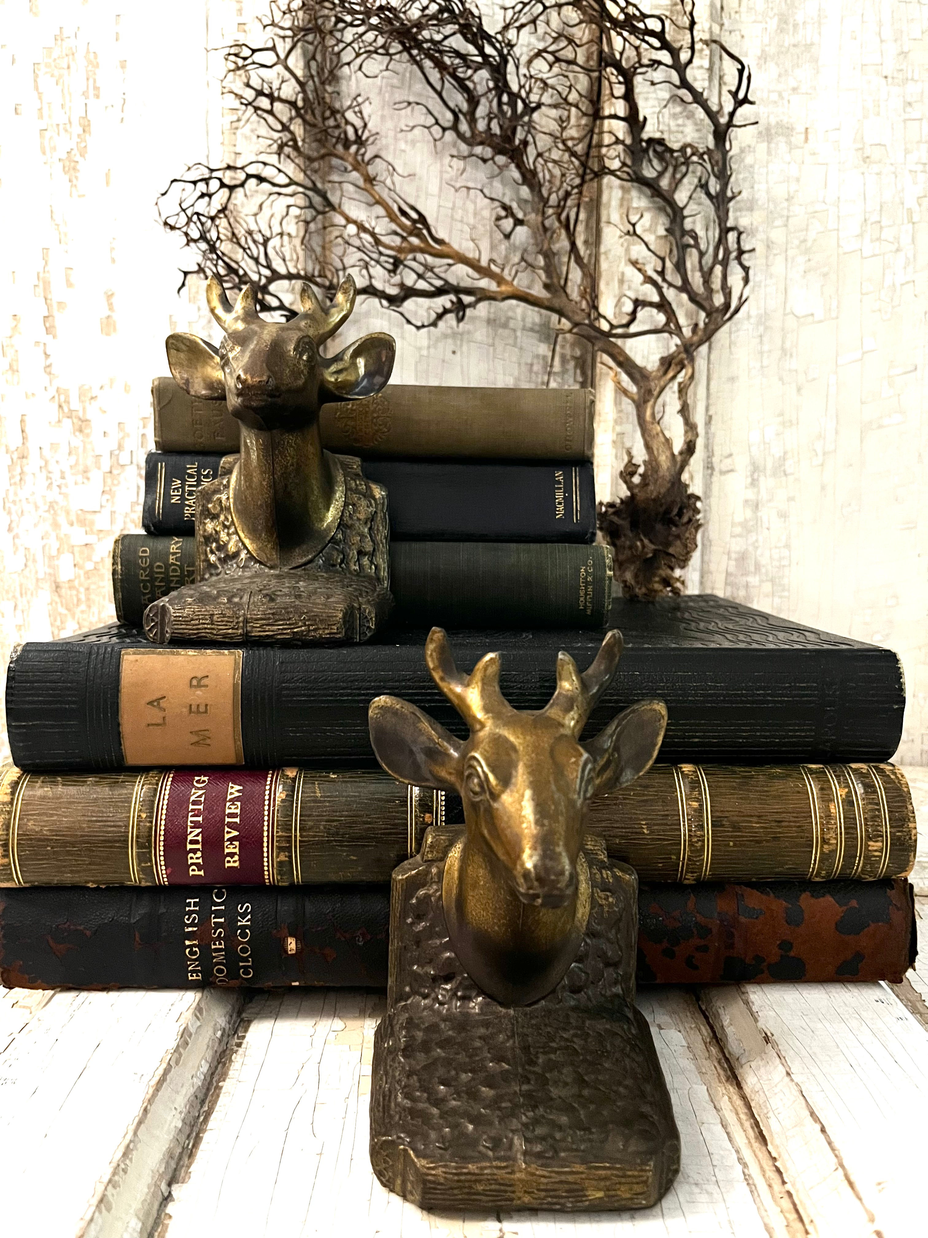 Vintage Pair of Metal Stag Bookends, 1950