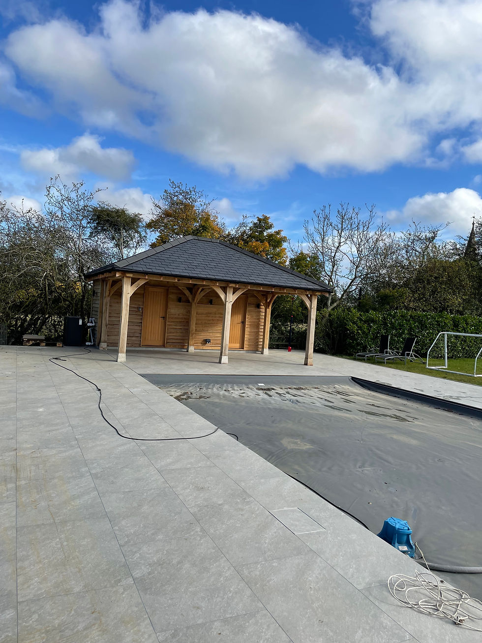 Oak timber garden building, swimming pool and outdoor project in Rutland