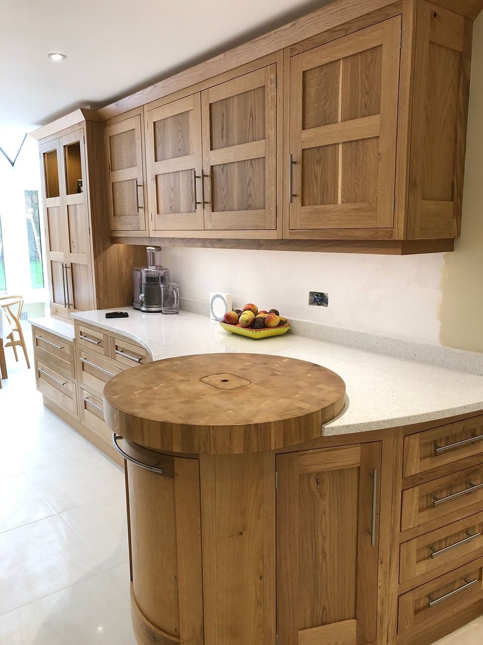 Bespoke timber kitchen, made and fitted with curved island in Rutland