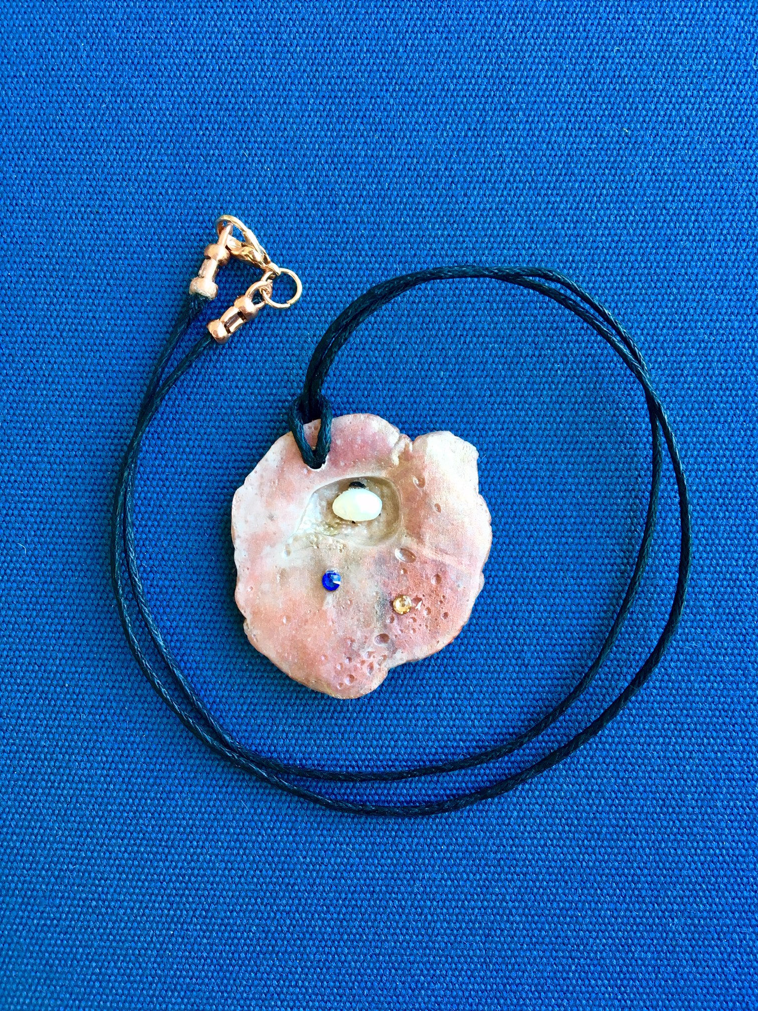 Pink Neofossil Pendant with Swarovski Crystal and Pearl