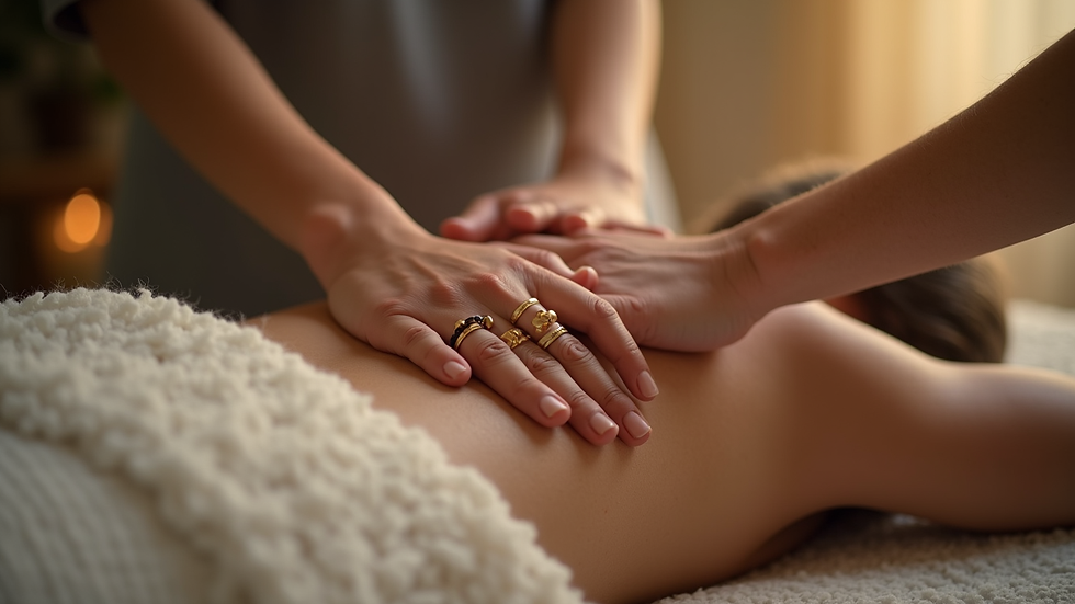Close-up view of hands performing Reiki healing on a client