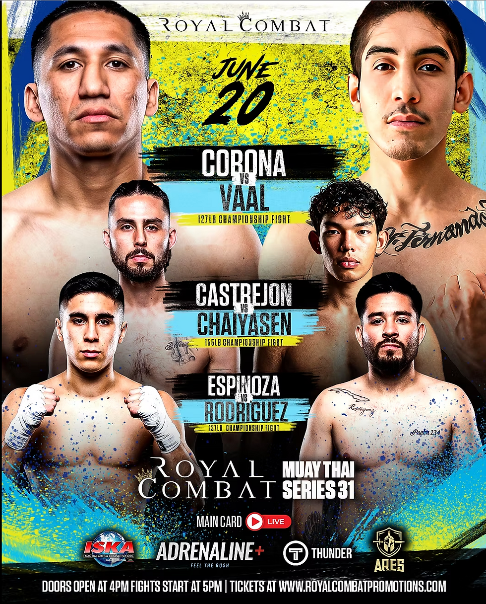 Promotional image with Muay Thai fighters that are competing in Royal Combat 31 on June 20th, 2026.