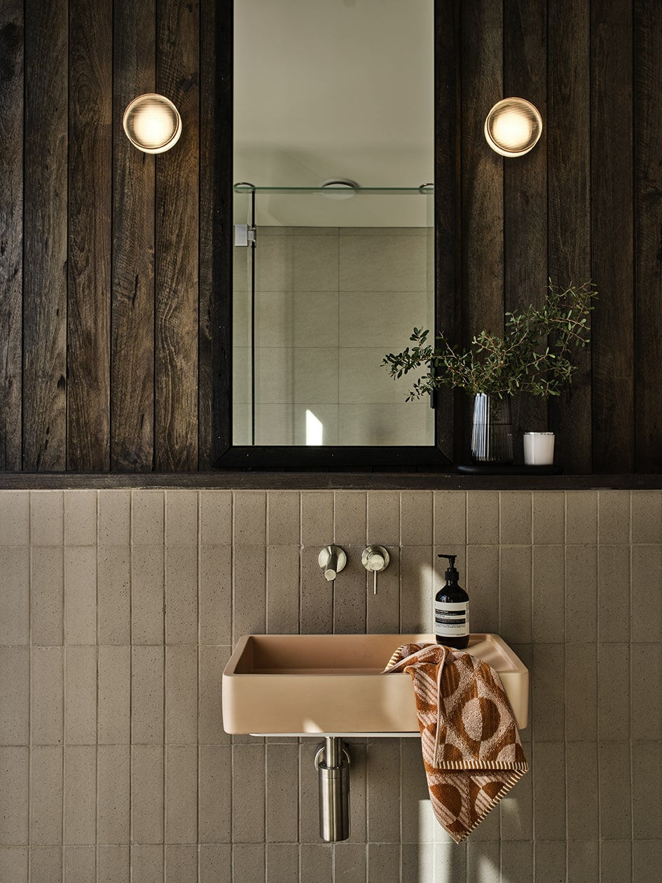 Ash Grey brick tiles used on the walls and floors at the Mornington Peninsula Eco Retreat