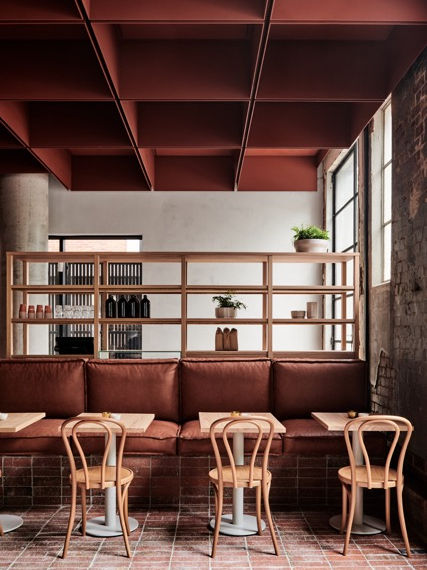 Red Blue brick paving tiles at Bentwood Cafe, Melbourne