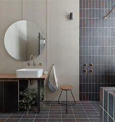 Midnight Blue brick tiles in the bathroom at Warehouse Greenhouse
