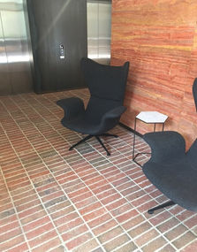 Red Blue brick paving tiles used in the entrance lobby at the C.F. Row Apartments, Fitzroy