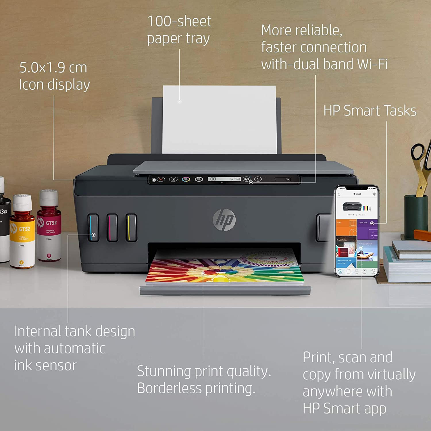 HP Smart Tank 515 Wireless, Print, Scan, Copy, All In One Printer - Black