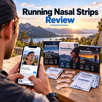 Runner wearing nasal strips for performance