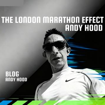 Runner in white nike top and sunglasses wording The London Marathon Effect blog