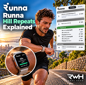 Runner completing runner hill repeats with text runna hill repeats explained