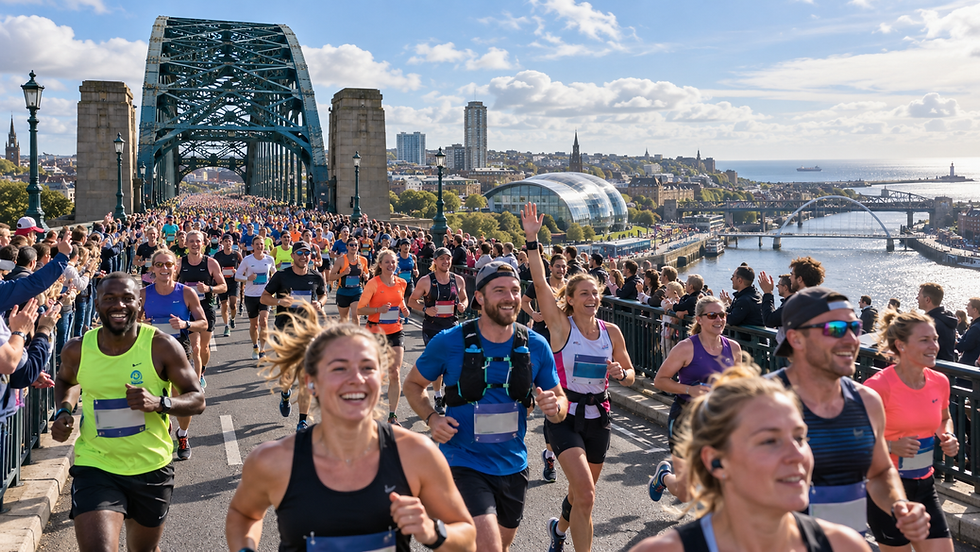 Great North Run runners across the Tyne Bridge