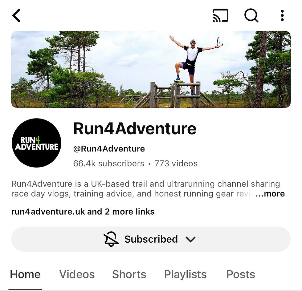 Run4Adventure YouTube channel focussed on trail running, ultrarunning training, race day vlogs, and running gear reviews