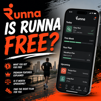 phone displaying the runna coaching app and words "is runna free?"