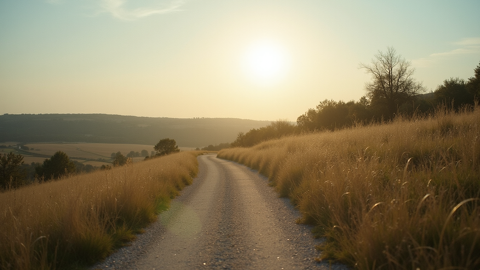 Eye-level view of a serene landscape with a winding path