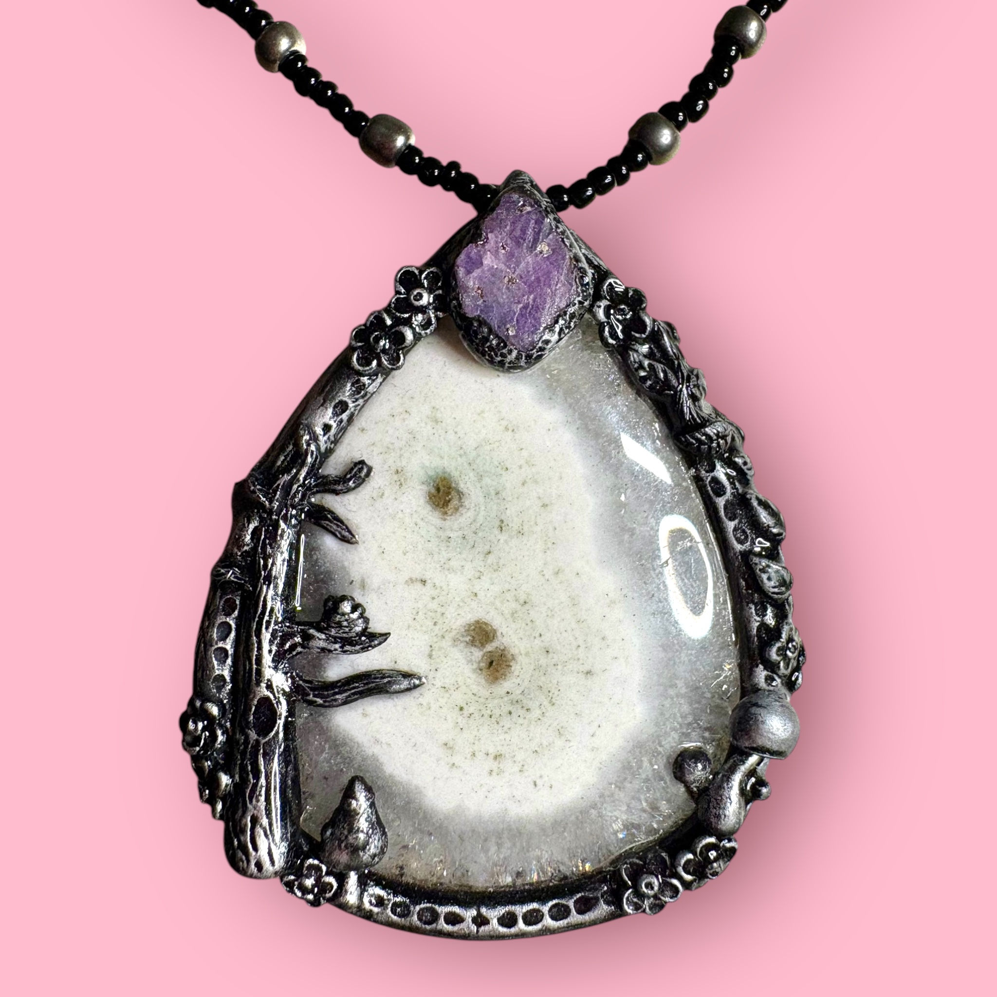 Solar Druzy Quartz Forest Necklace