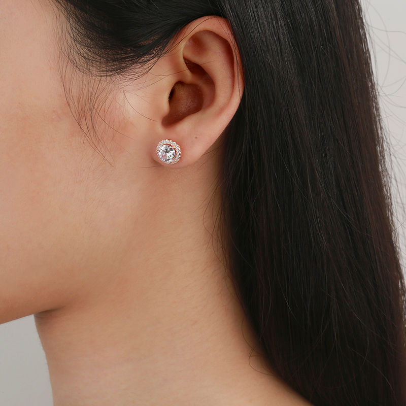Miniaturbild: Silberschmuck Ohrring mit Zirkonia, Silber und Roségold vergoldet