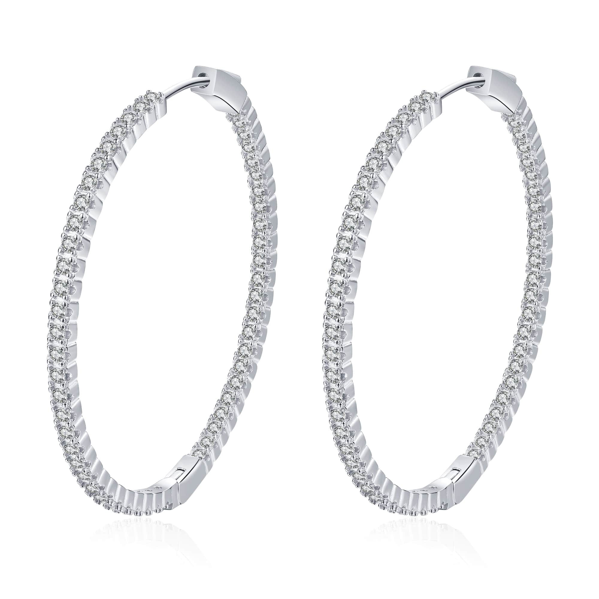 Creolen 55mm mit Zirkonia, Silber und rhodiniert