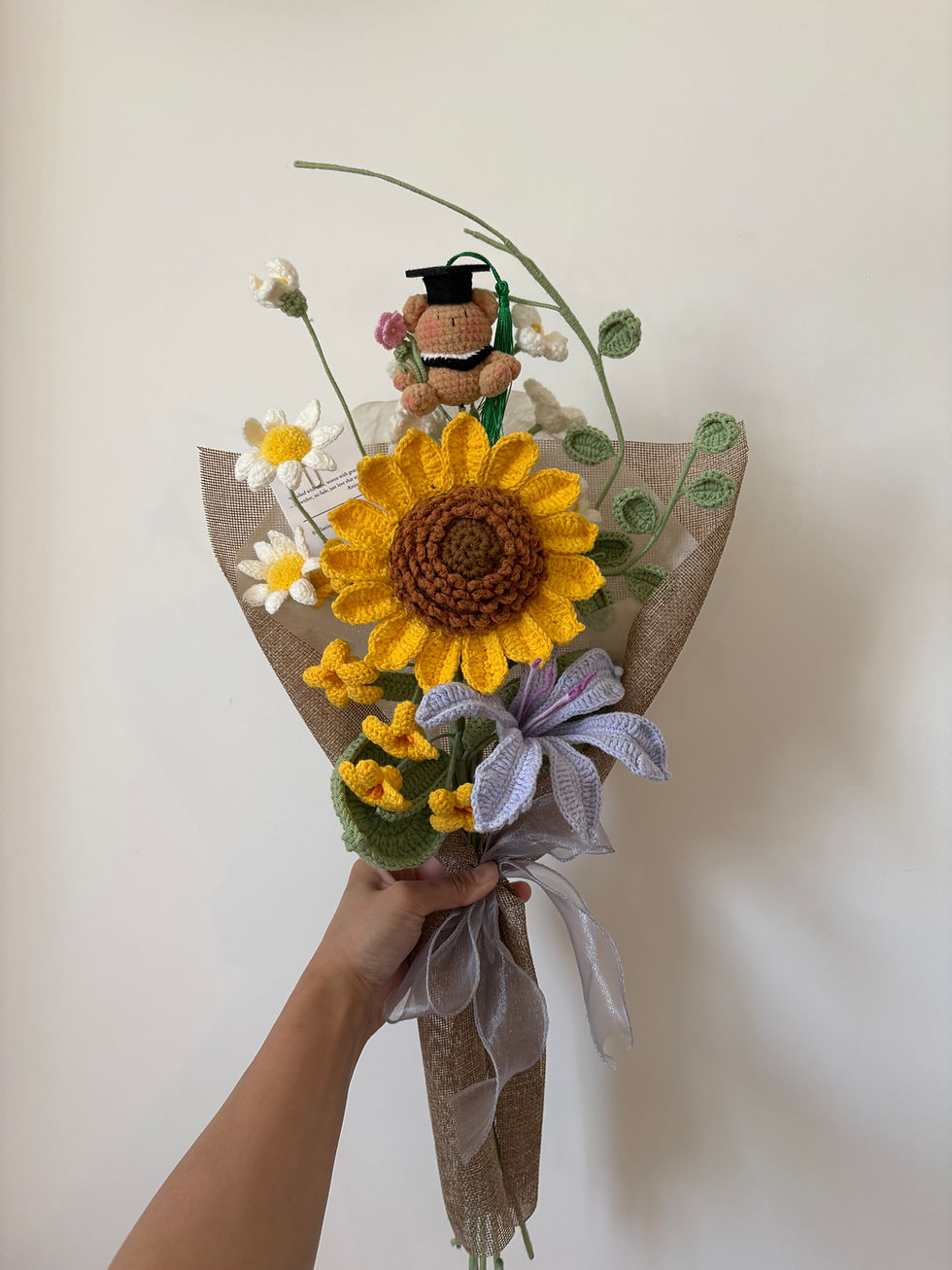 Thumbnail: Crochet sunflower graduation bouquet 