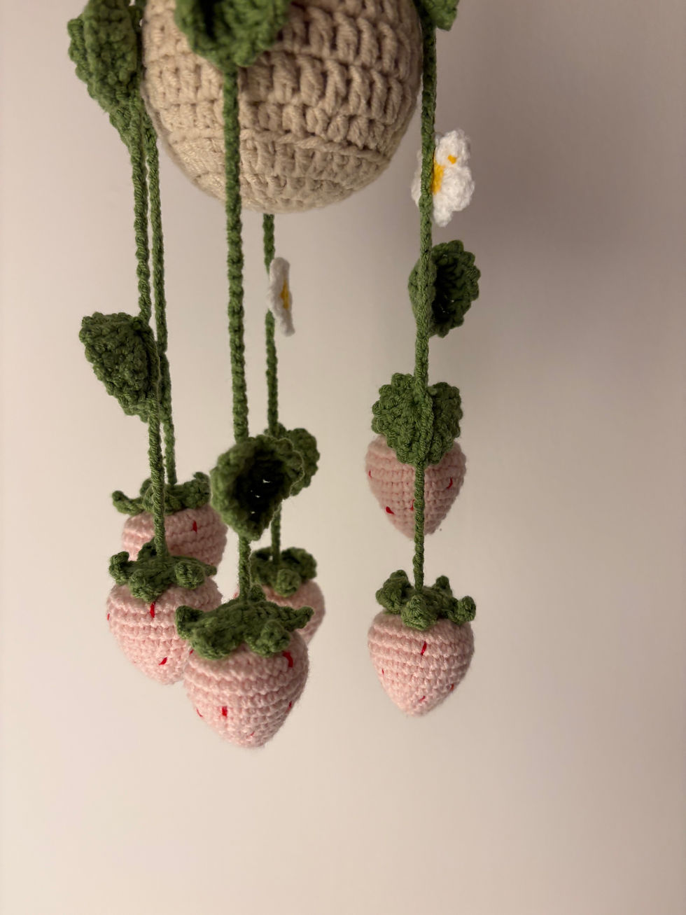 Thumbnail: Crochet pink strawberry hanging basket 