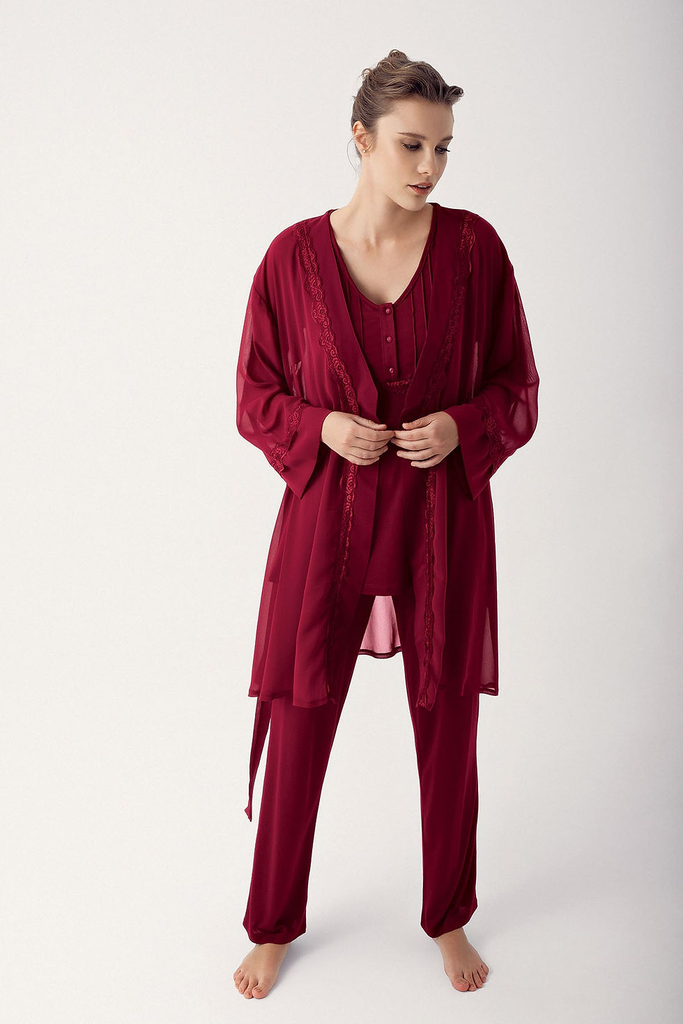 Thumbnail: Elegant  Chiffon 3-Pieces Maternity & Nursing Pajamas 