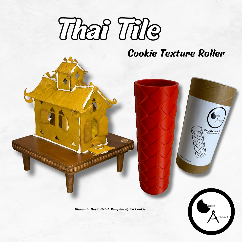 Thai Spirit House cookie. house, made with Edible Architect cookie texture roller!