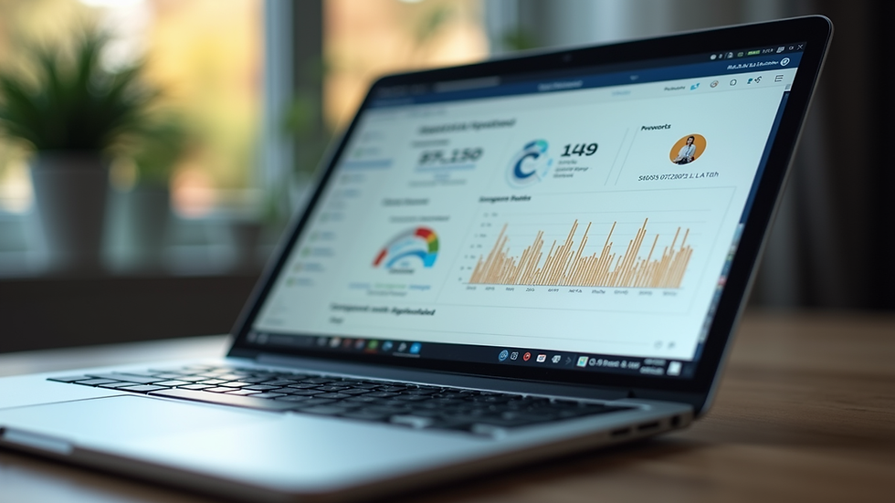 Eye-level view of a laptop screen showing a reputation monitoring dashboard