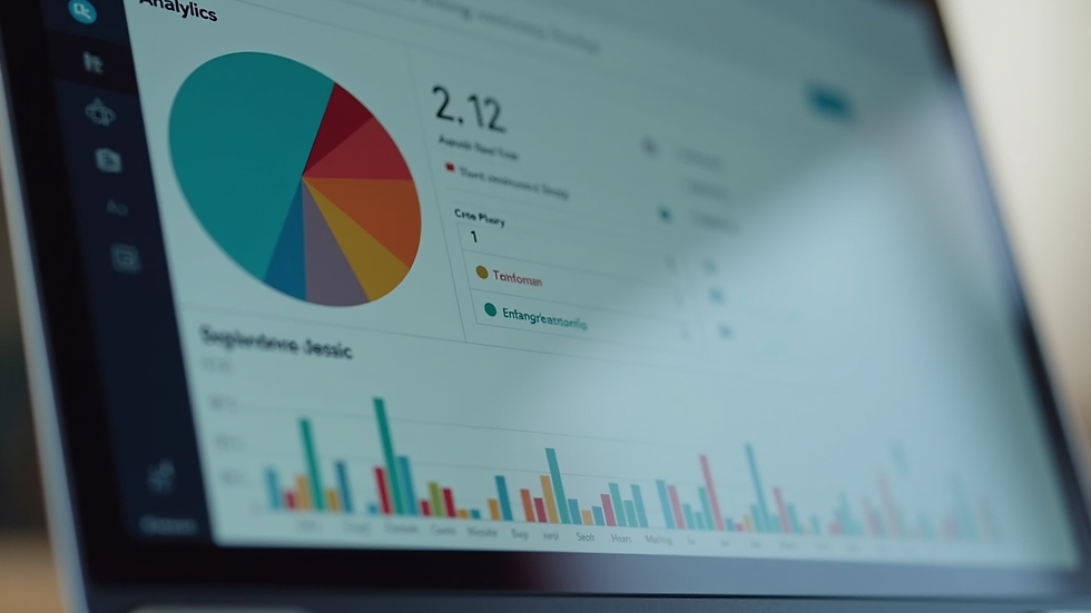 Close-up view of a laptop screen showing analytics and reputation metrics
