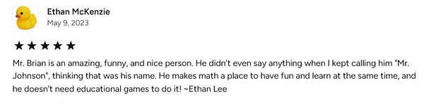 Teacher Brian 5 star Review
